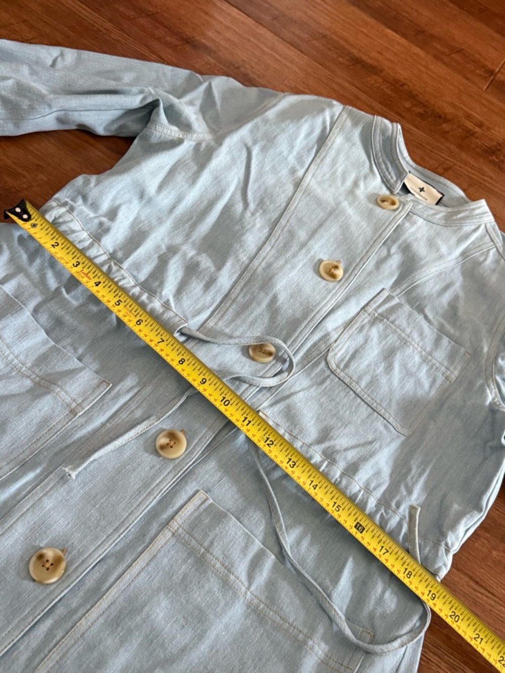Tuckernuck Crosby Chambray Dress Button Front Tie Waist Pockets Light Blue - Picture 14 of 15